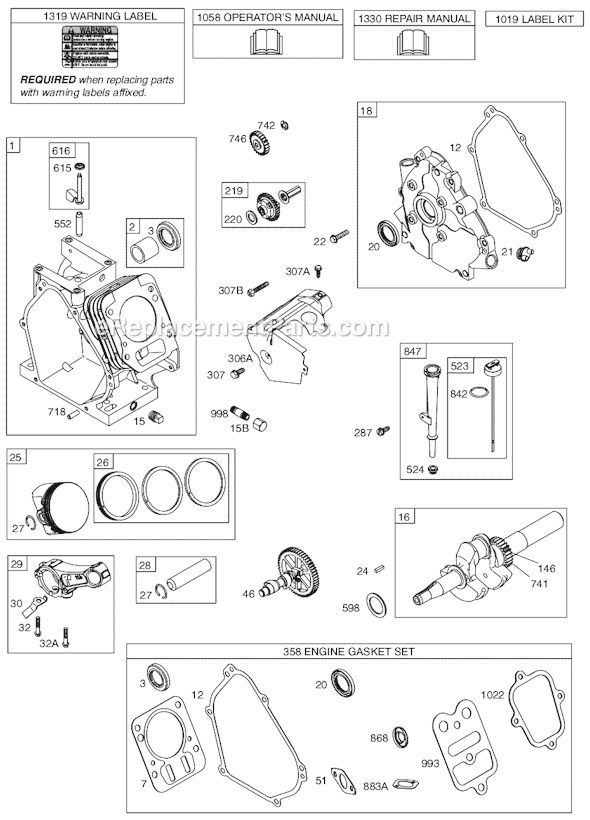Page A Diagram and Parts List for 12C100SERIES 0007-0251 Briggs and Stratton Engine